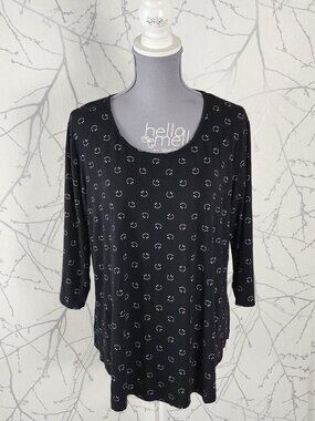 Ivy Rose Black Stretch Jersey Smiley Print Round Neck Top